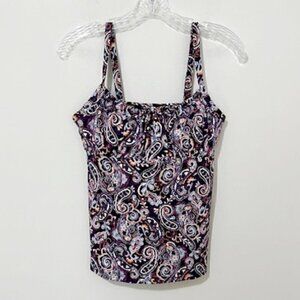 Lands' End Paisley Tie Front Underwire Tankini Swimsuit Top